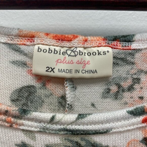 Bobbie Brooks Floral Top Orange &  White Scoop Neck Relaxed Fit 2x - Picture 4 of 4